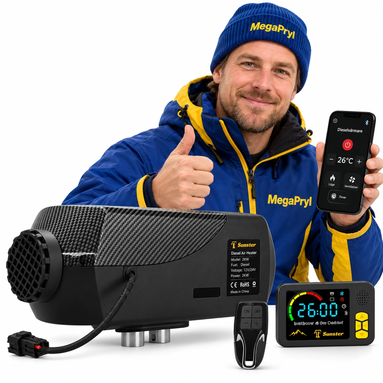 Diesel-lämmitin matkailuautoon ja veneeseen, 2 kW, Bluetooth