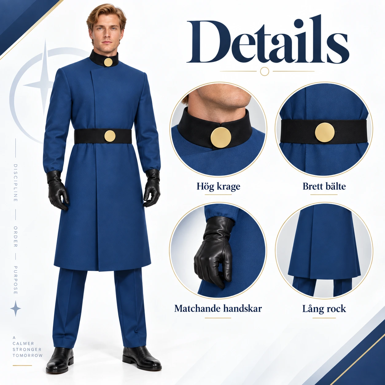 Blå Riddare Uniformsrock set med Bälte, Handskar och Byxor