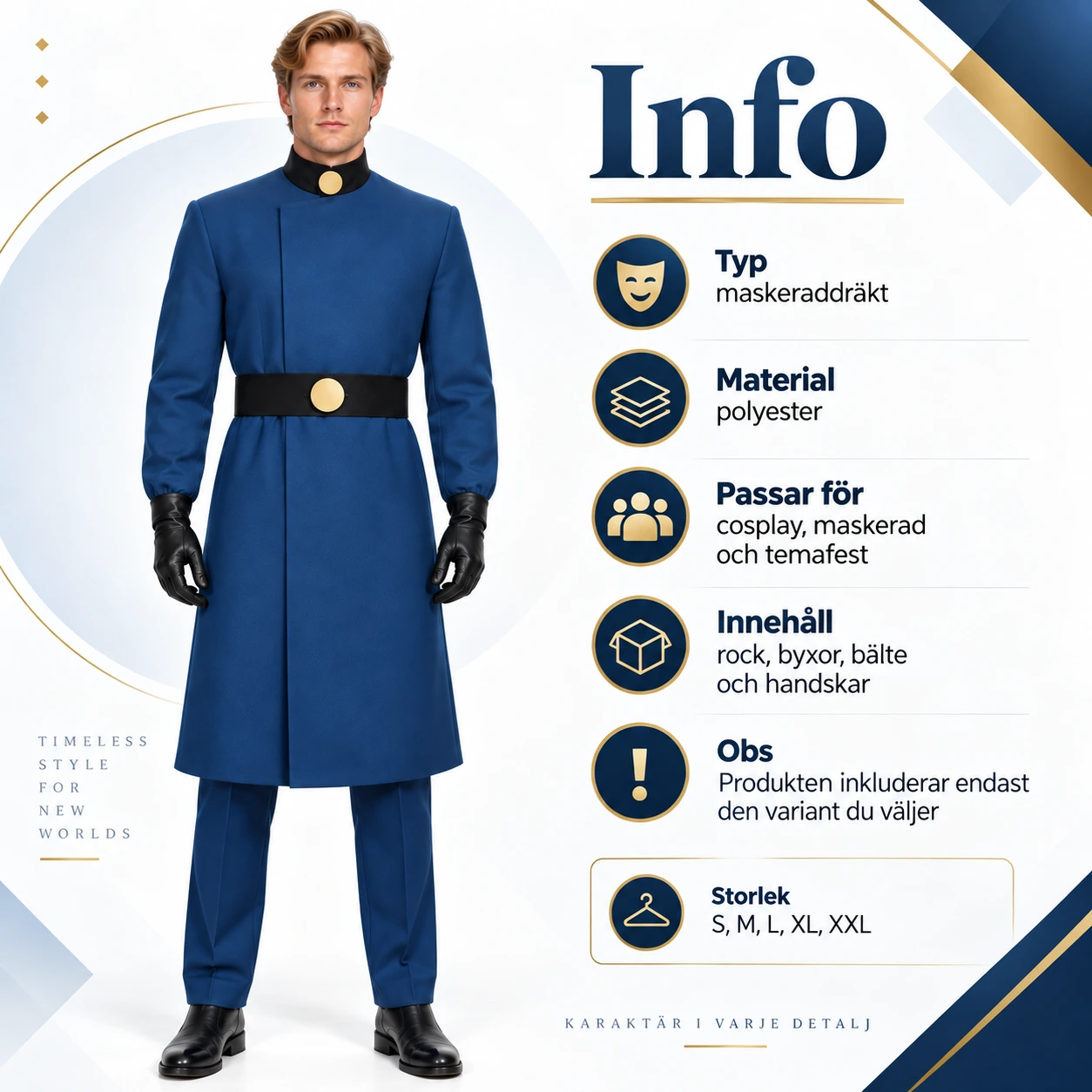 Blå Riddare Uniformsrock set med Bälte, Handskar och Byxor