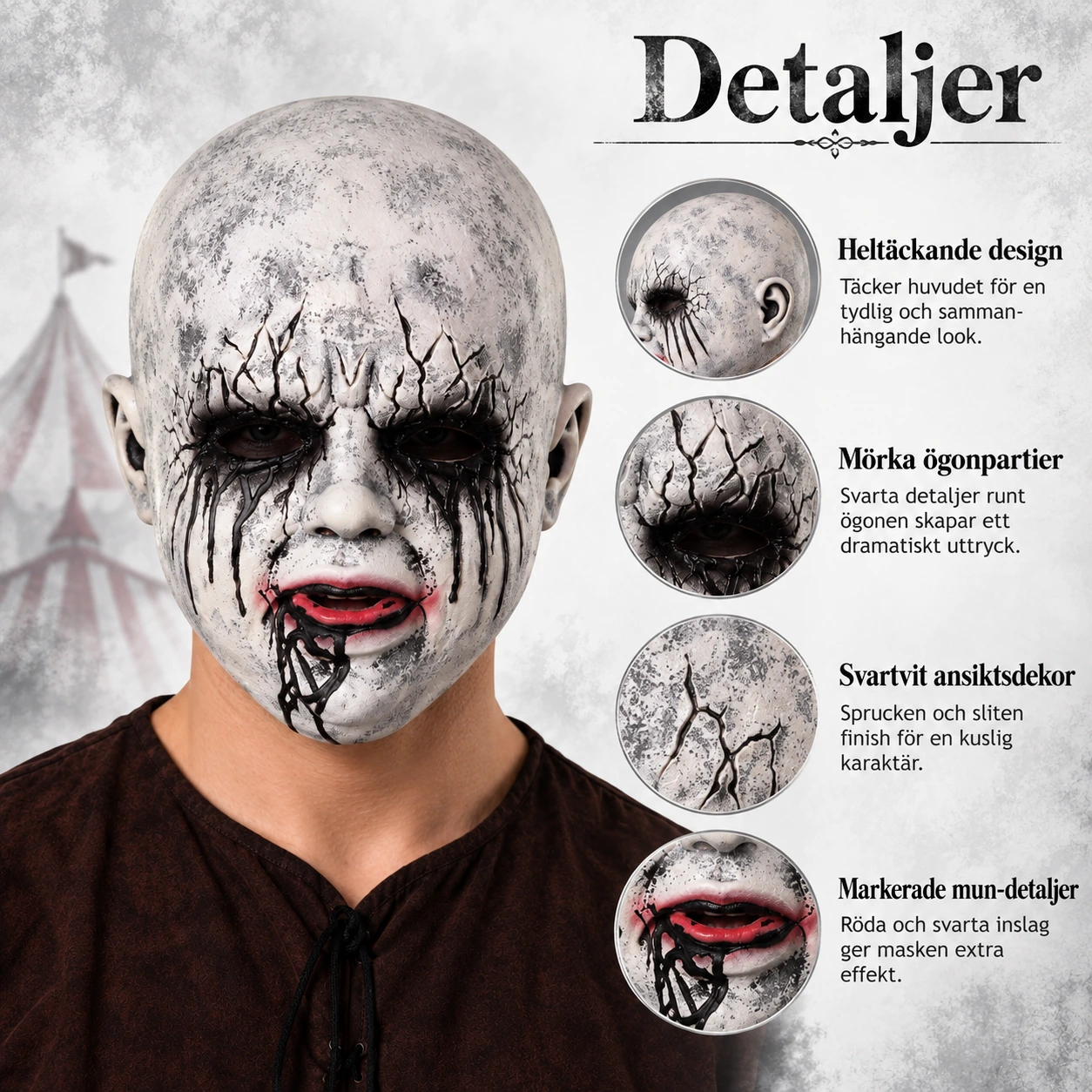 Heldekkende ansiktsmaske med klovnemotiv