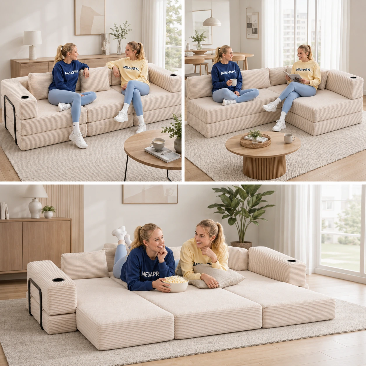 Modulsoffa i Manchester 3-Sits Bäddsoffa med Mugghållare