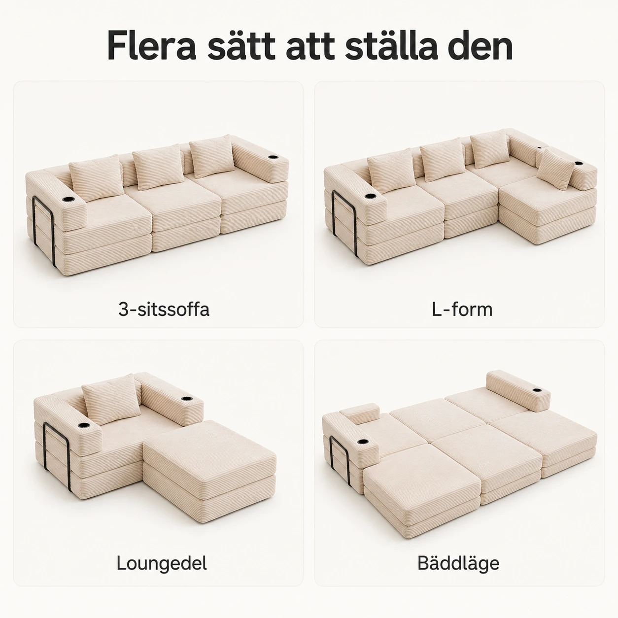 Modulsoffa i Manchester 3-Sits Bäddsoffa med Mugghållare