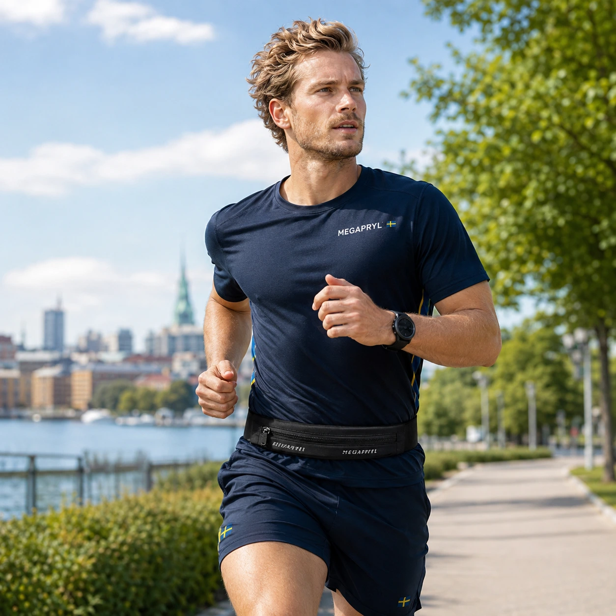 Slimmat Löparbälte med Reflex och Ficka – Svart