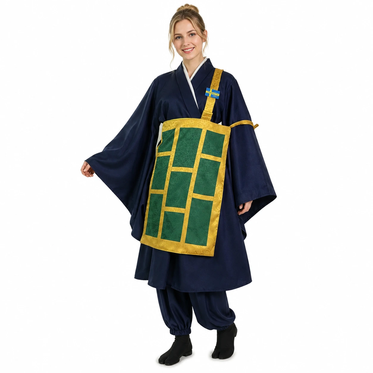 Cosplaydräkt i kimono-stil med valbar peruk