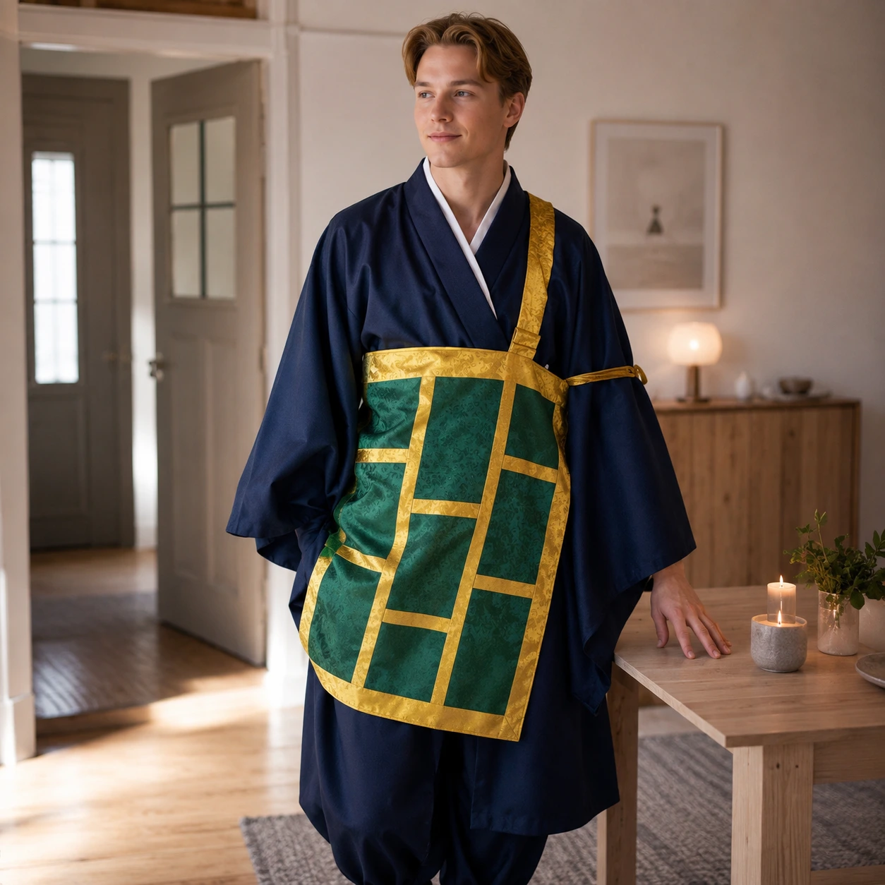 Cosplaydräkt i kimono-stil med valbar peruk