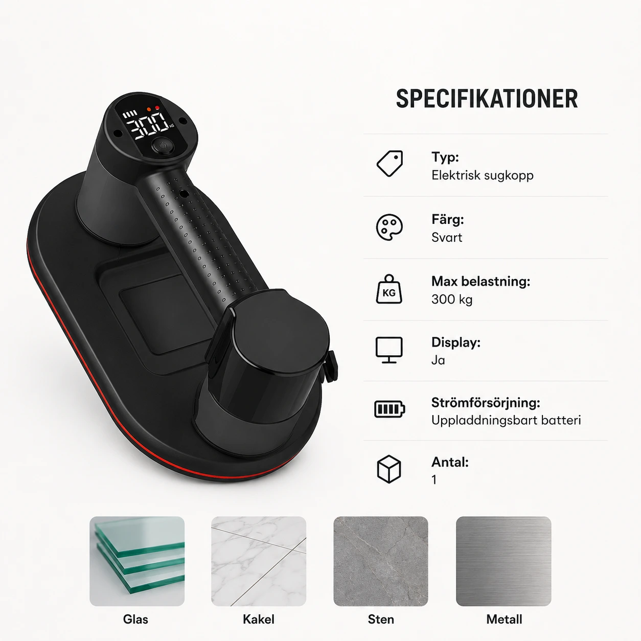 Elektrisk Sugkopp för Glas och Kakel med Display