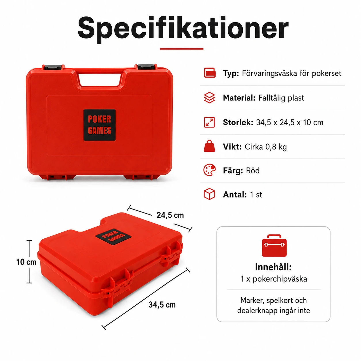 Pokerchipväska i hårdplast för pokerset