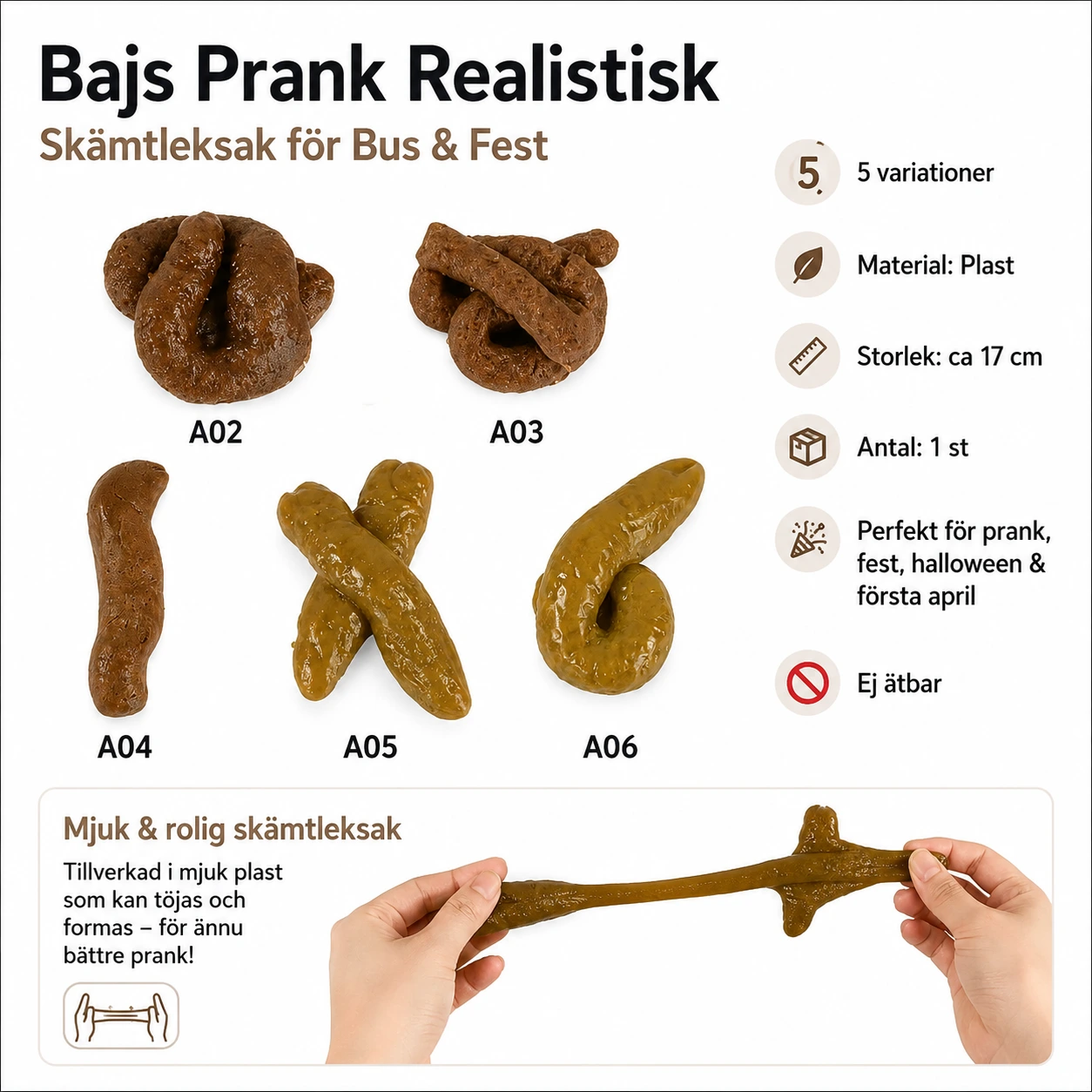 Bajs Prank Realistisk – Skämtleksak för Bus & Fest