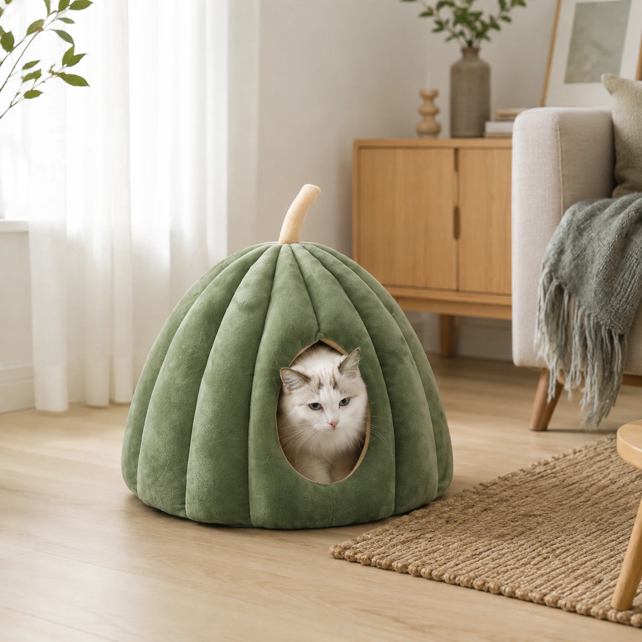 Kattgrotta i pumpaform för katt med halkfri botten
