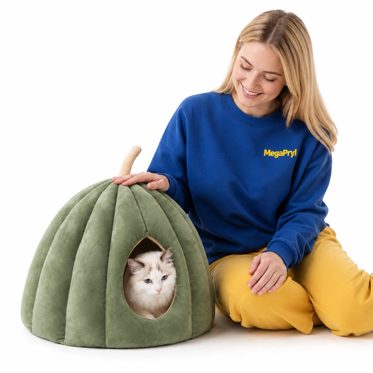 Kattgrotta i pumpaform för katt med halkfri botten