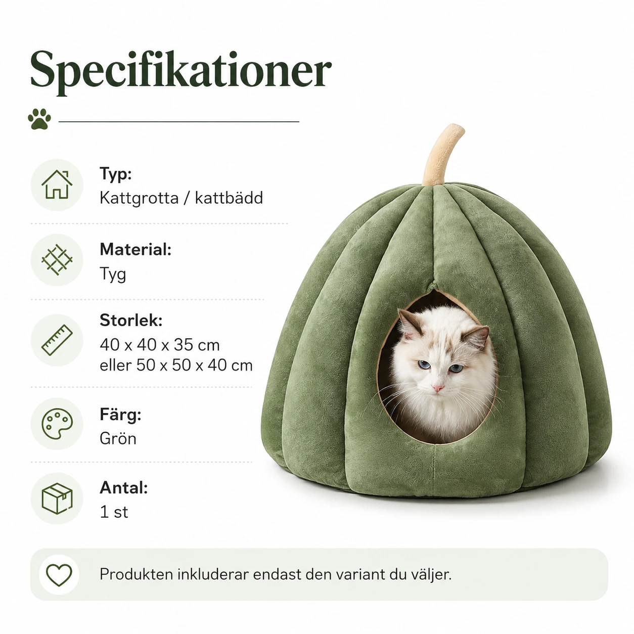 Kattgrotta i pumpaform för katt med halkfri botten
