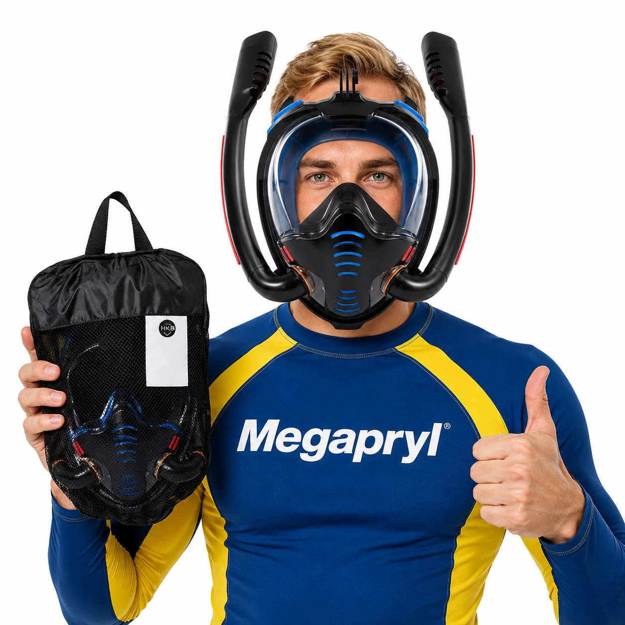 Snorkelmask Helansikte – Dubbel Slang & Kamerafäste