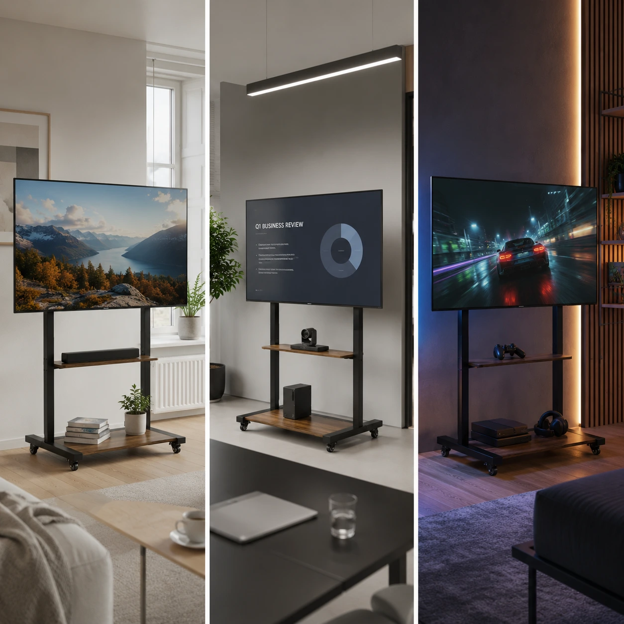 TV-Stativ på Hjul 40–100 Tum med Hyllor