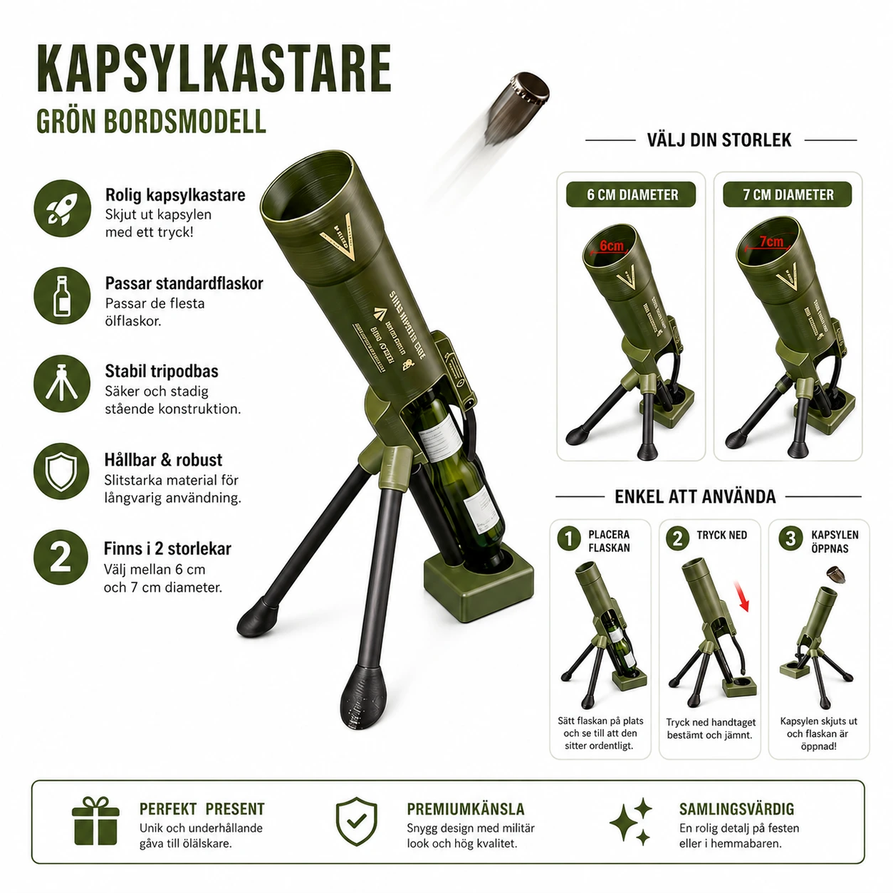 Flasköppnare Kapsylkastare – Grön Bordsmodell