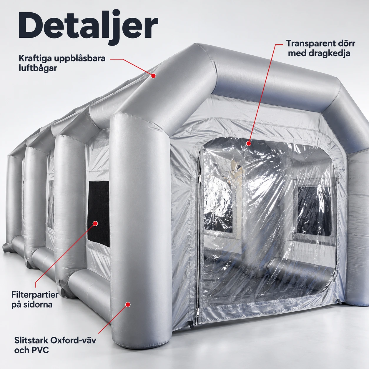 Uppblåsbart lackeringstält med filtersystem