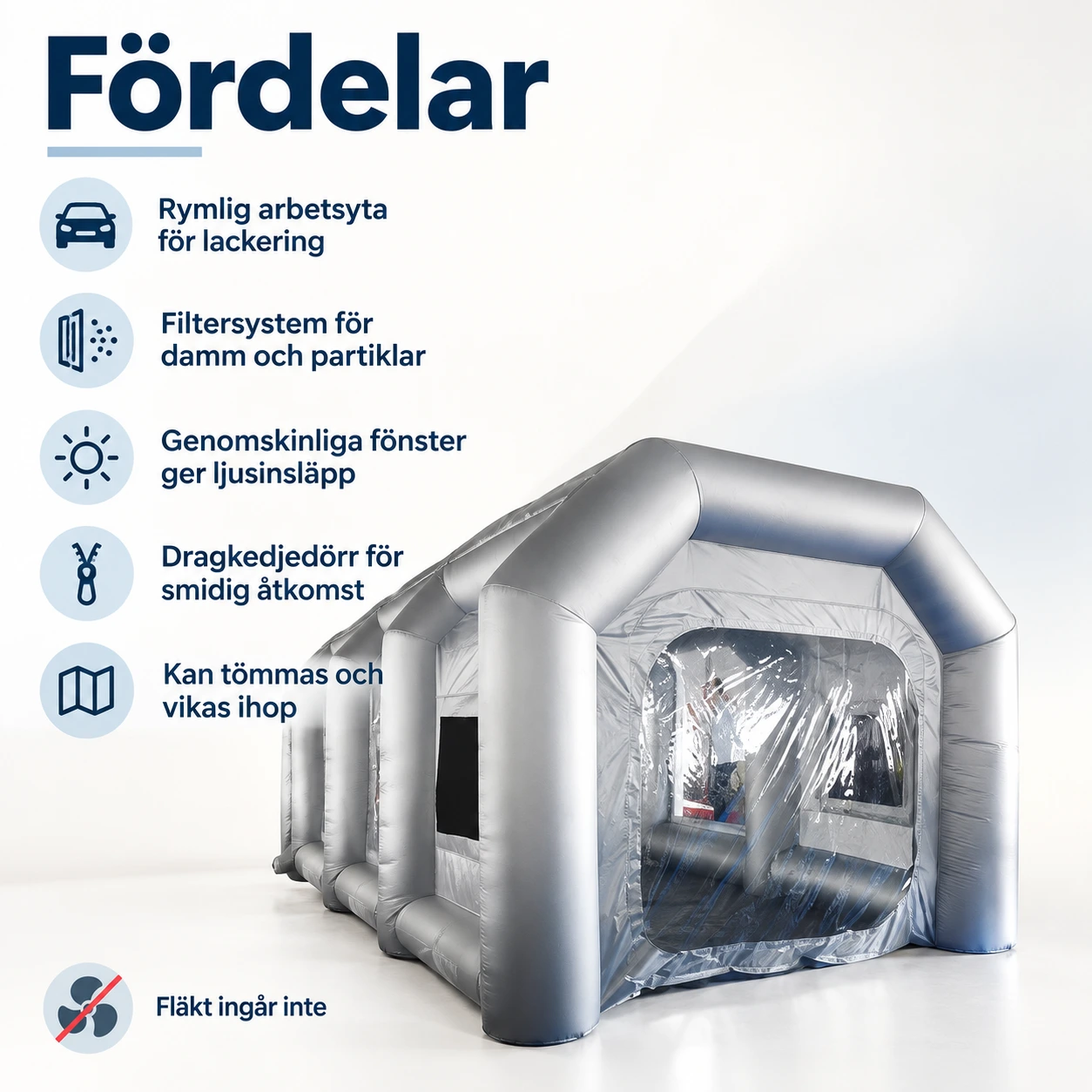 Uppblåsbart lackeringstält med filtersystem