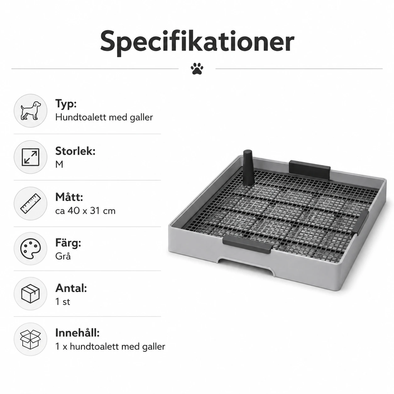 Hundtoalett med galler för små och medelstora hundar