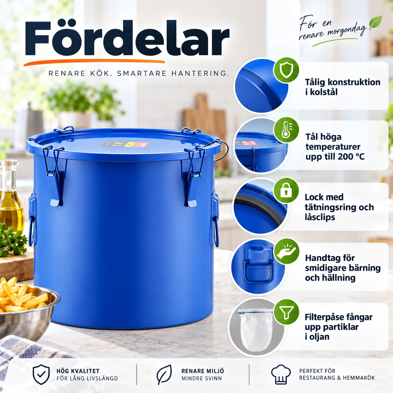 Frityroljebehållare för spillolja i kolstål