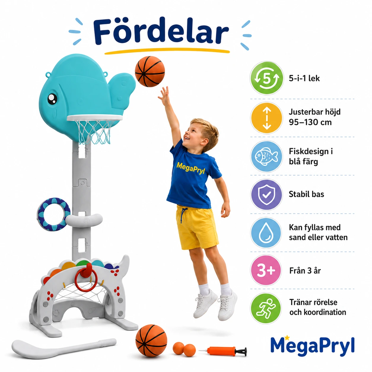 Justerbar barnbasket med 5-i-1 spel