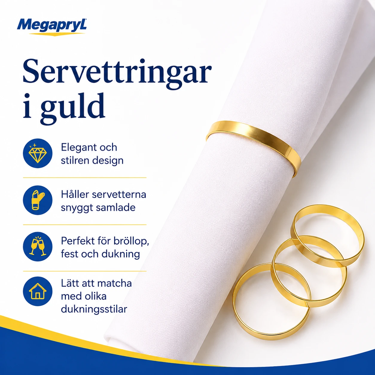 Servettringar i guld för dukning och fest 50-100 Pack