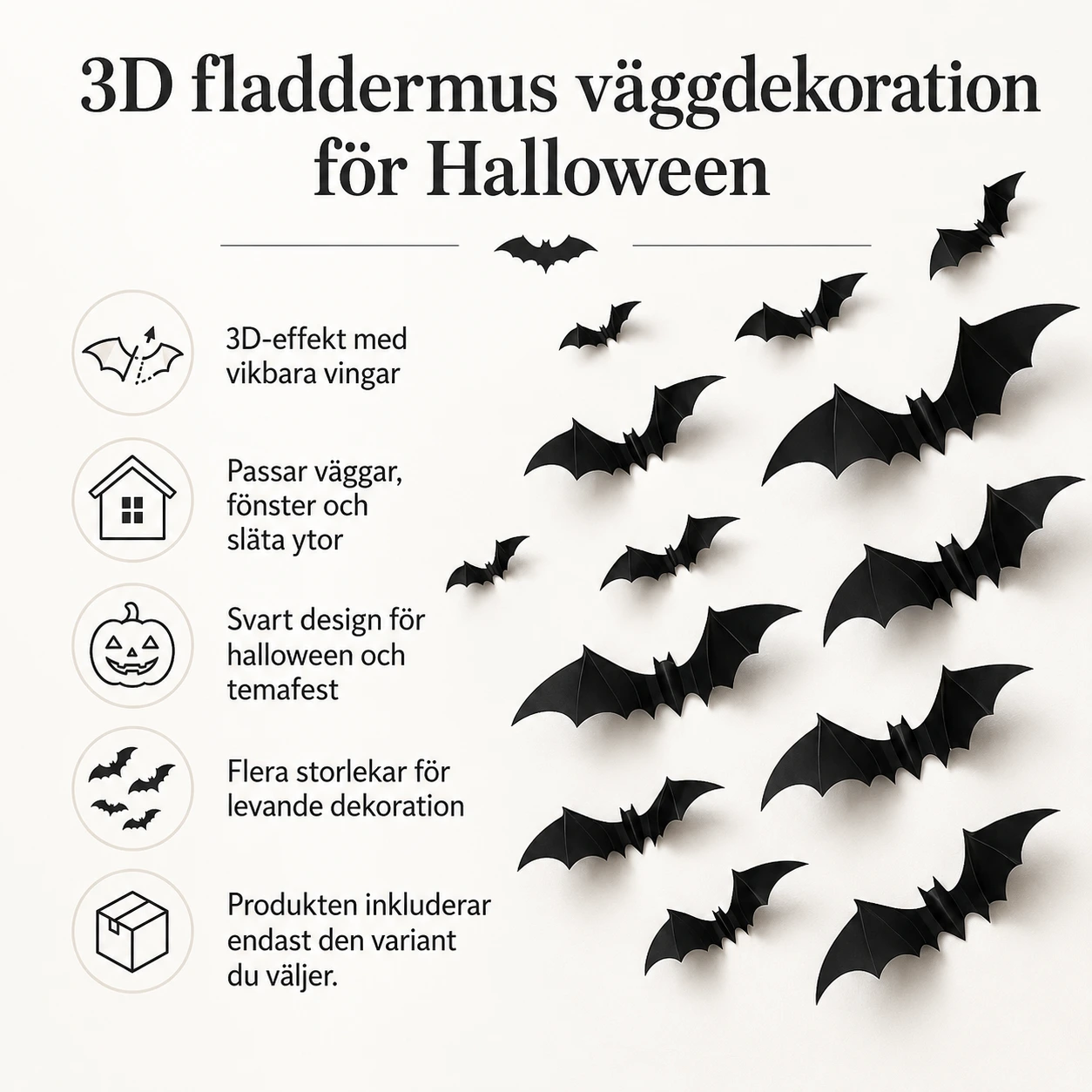 3D fladdermus väggdekoration för Halloween