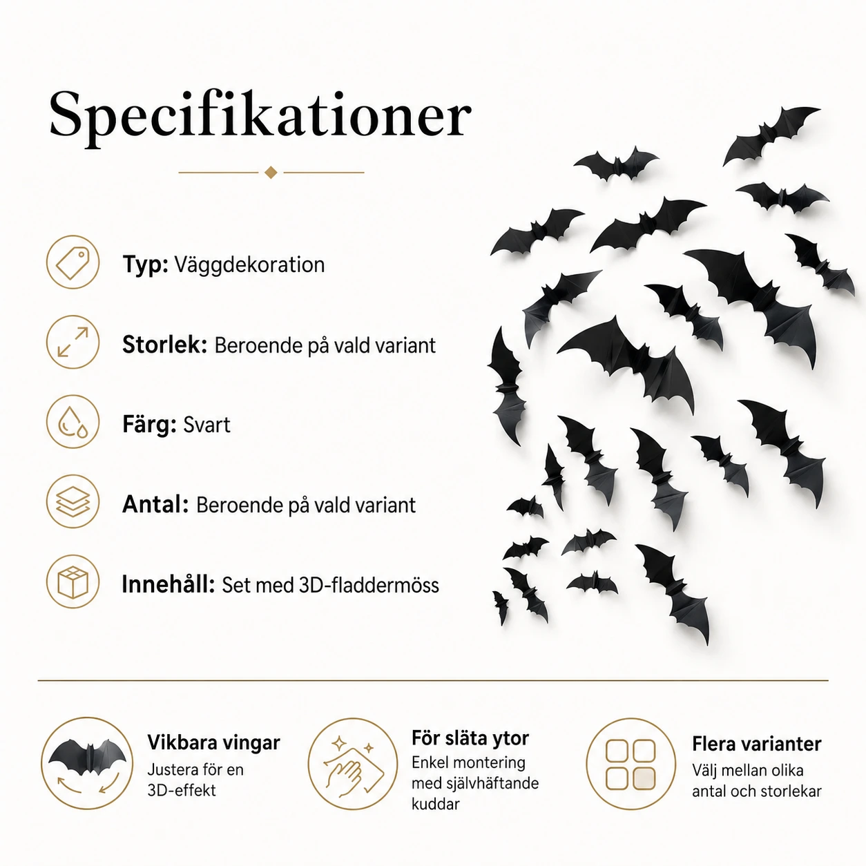 3D fladdermus väggdekoration för Halloween