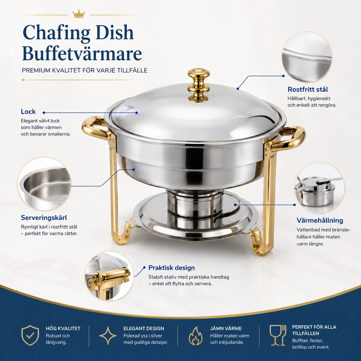 Chafing Dish Buffetvärmare i Rostfritt Stål