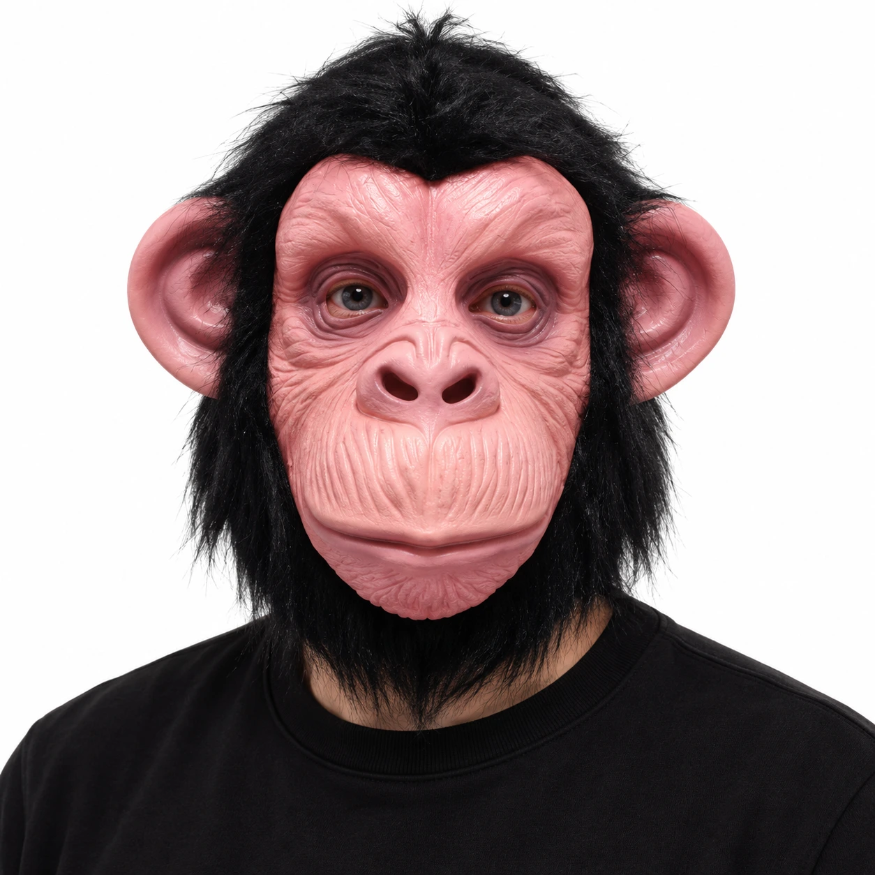 Mask apa i latex med svart hår