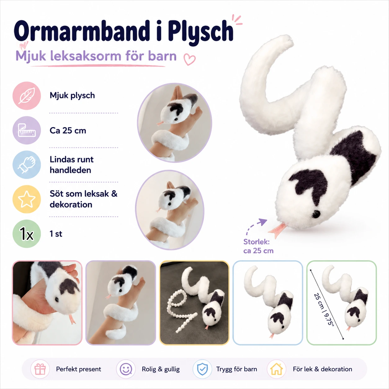 Ormarmband i Plysch – Mjuk Leksaksorm för Barn