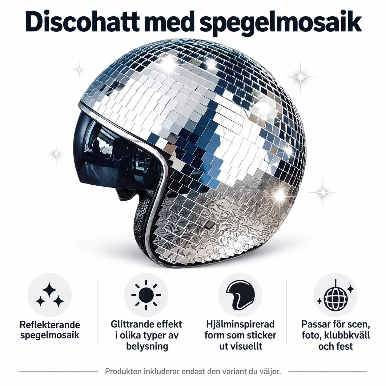 Silver Spegel Diskokula Hjälm med Visir