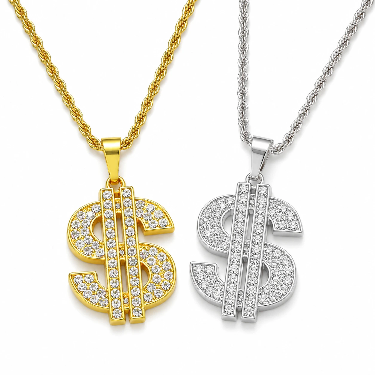 Dollarhalsband med Strass – Guld & Silver