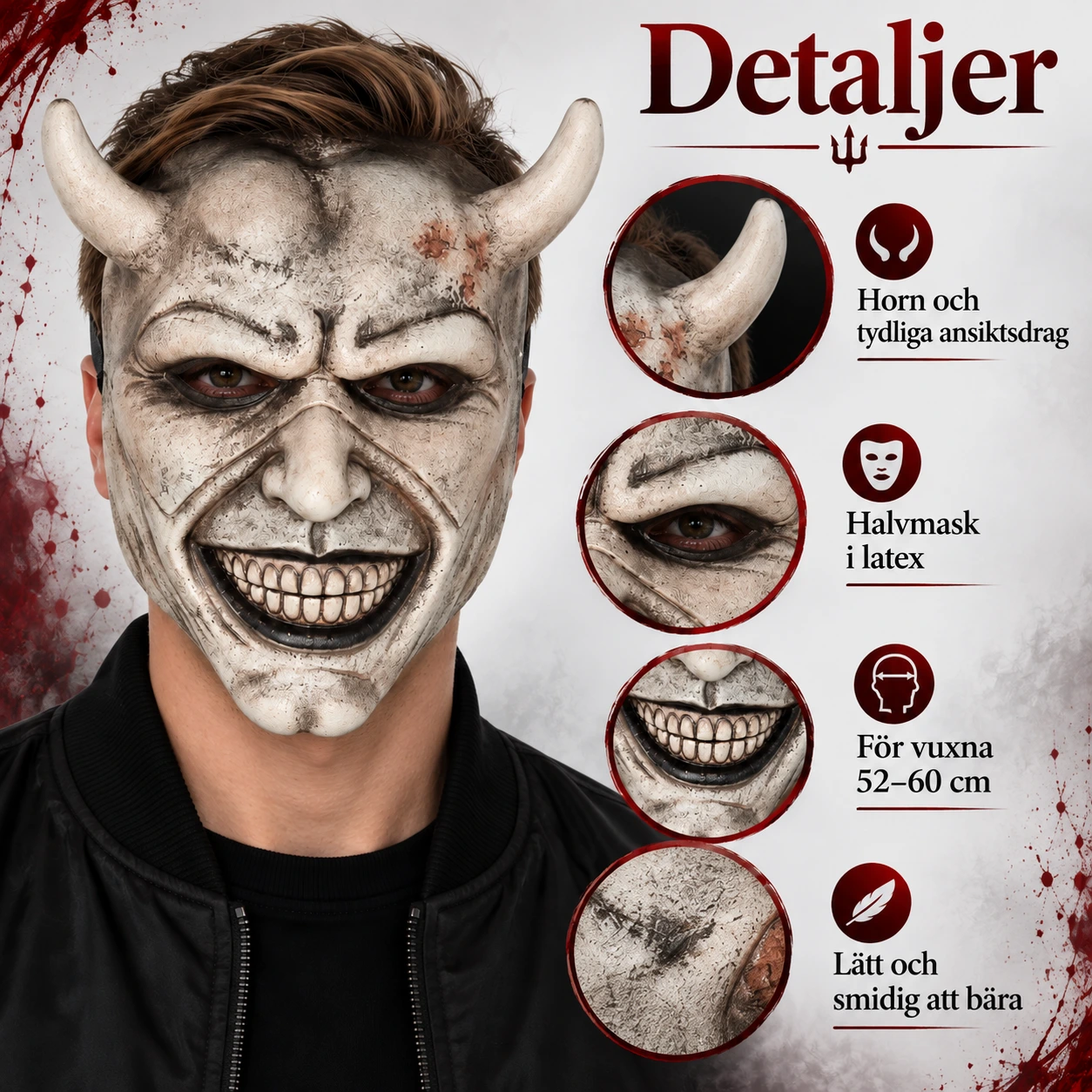 Djävulsmask vuxen i latex, halvmask