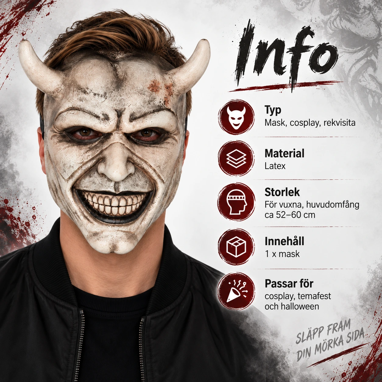 Djävulsmask vuxen i latex, halvmask