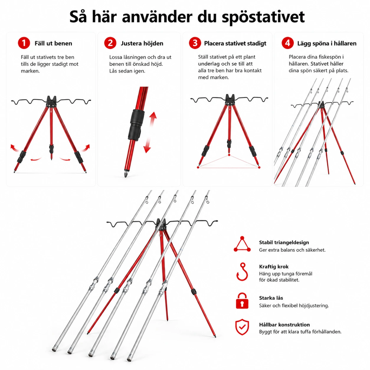Fiskespöhållare Trefot – Stativ för Flera Spön