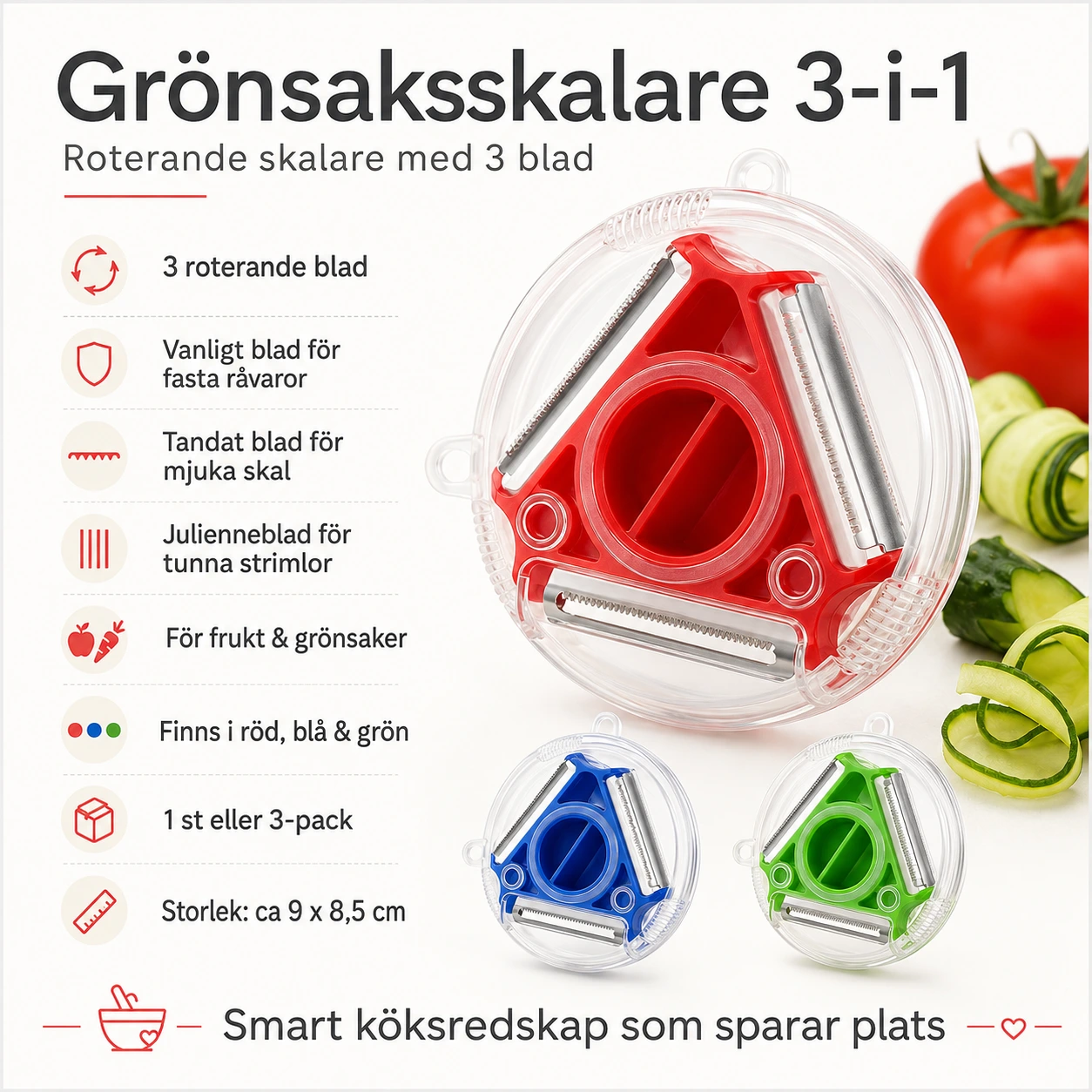 Grönsaksskalare 3-i-1 – Roterande Skalare med 3 Blad