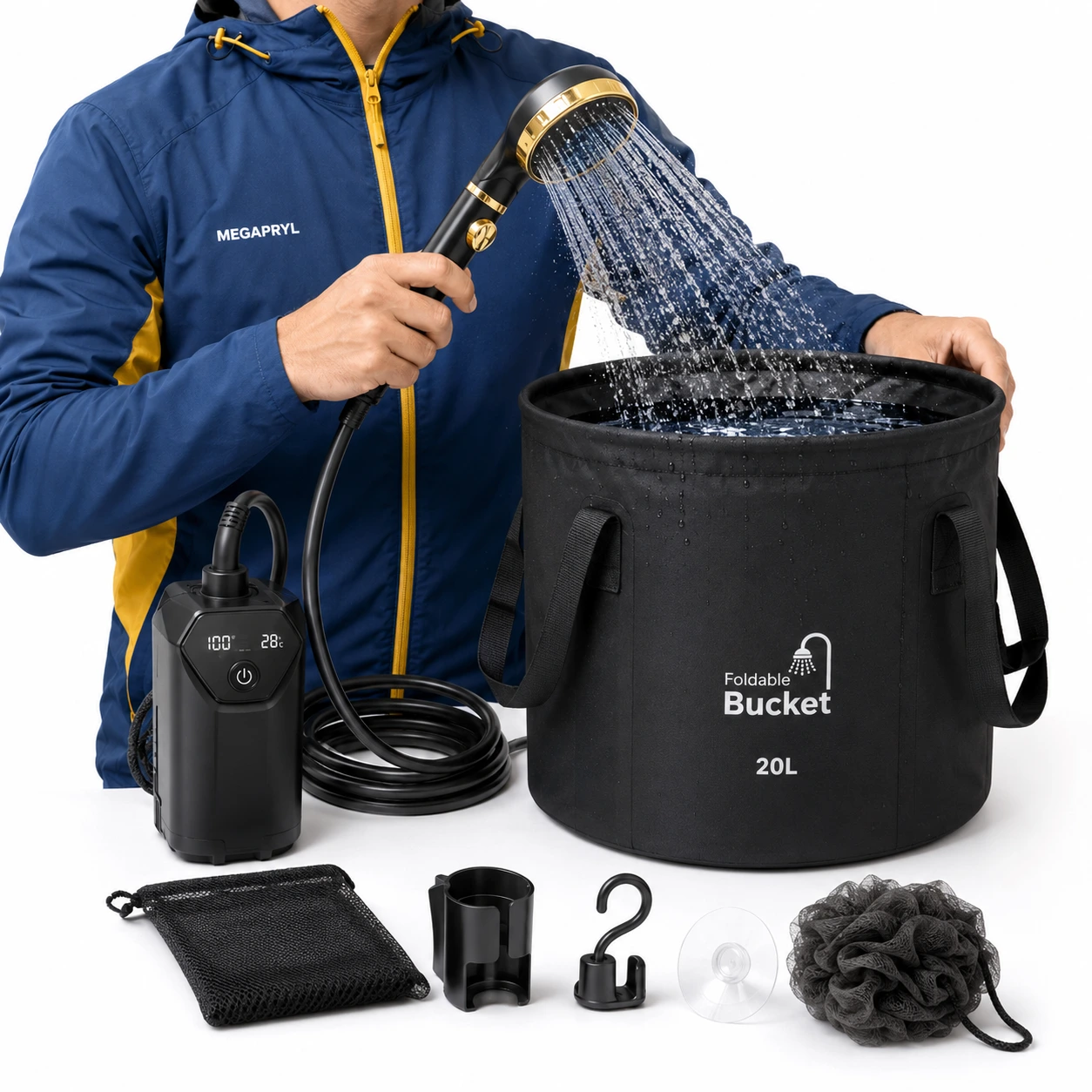 Portabel Campingdusch 20L med Uppladdningsbar Pump