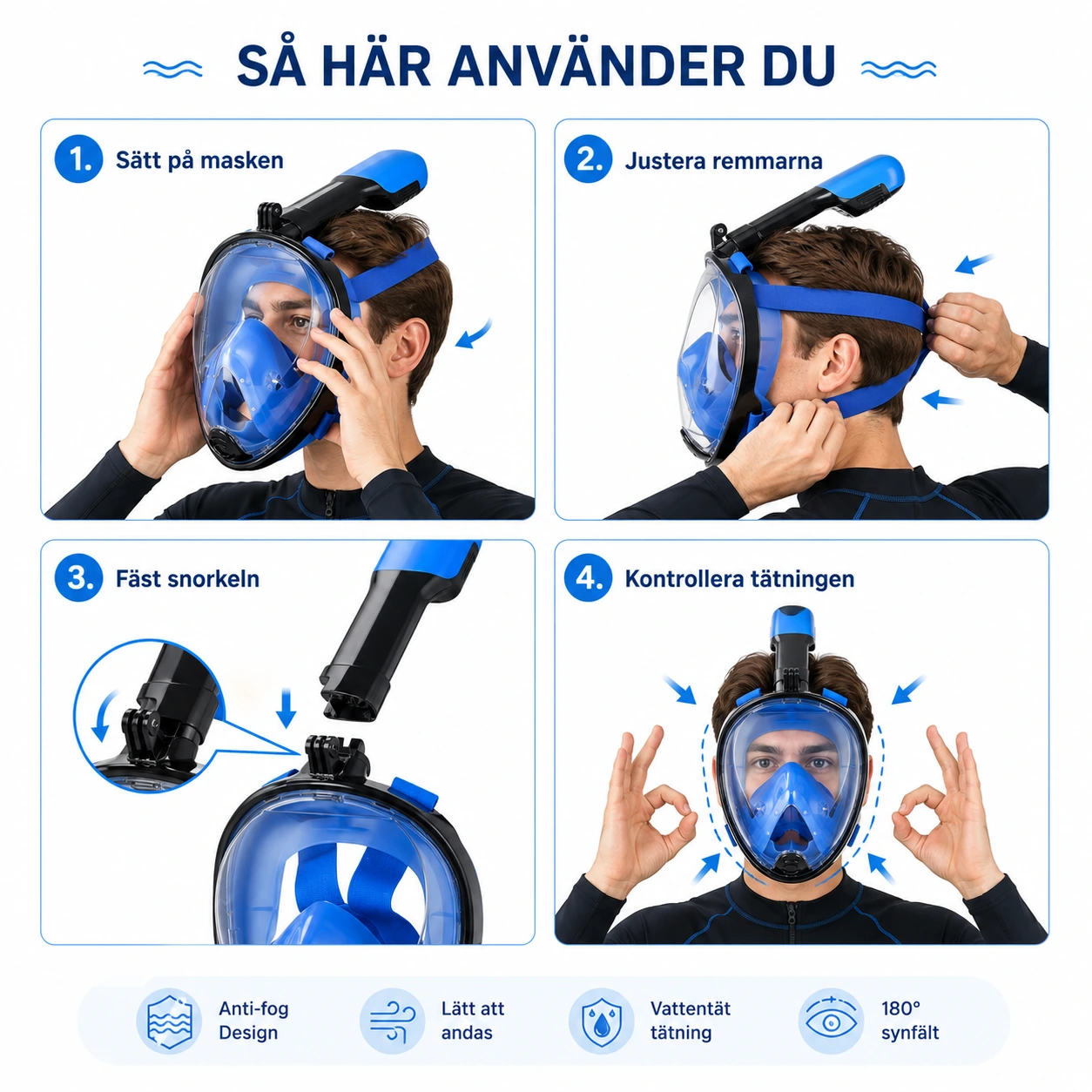 Snorkelmask Helmask – 180° Panoramavy för Barn & Vuxna