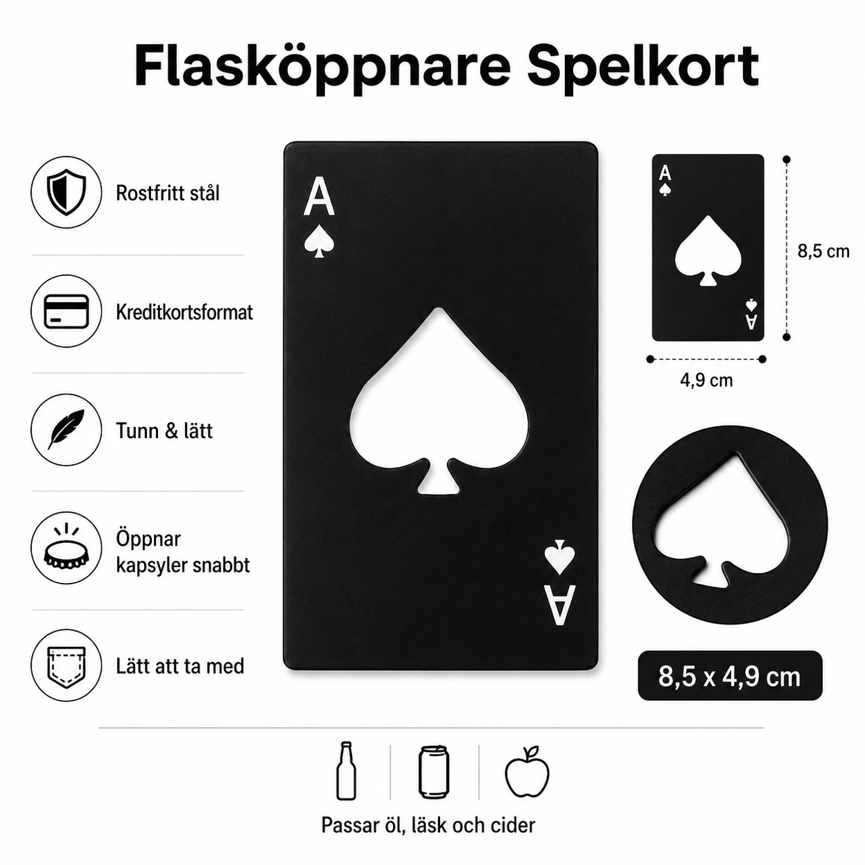 Flasköppnare Spelkort Rostfritt Stål – Ess Design