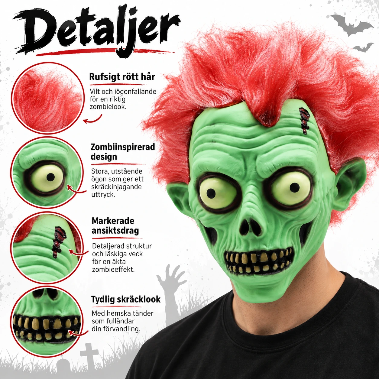 Zombieperuk med rött hår