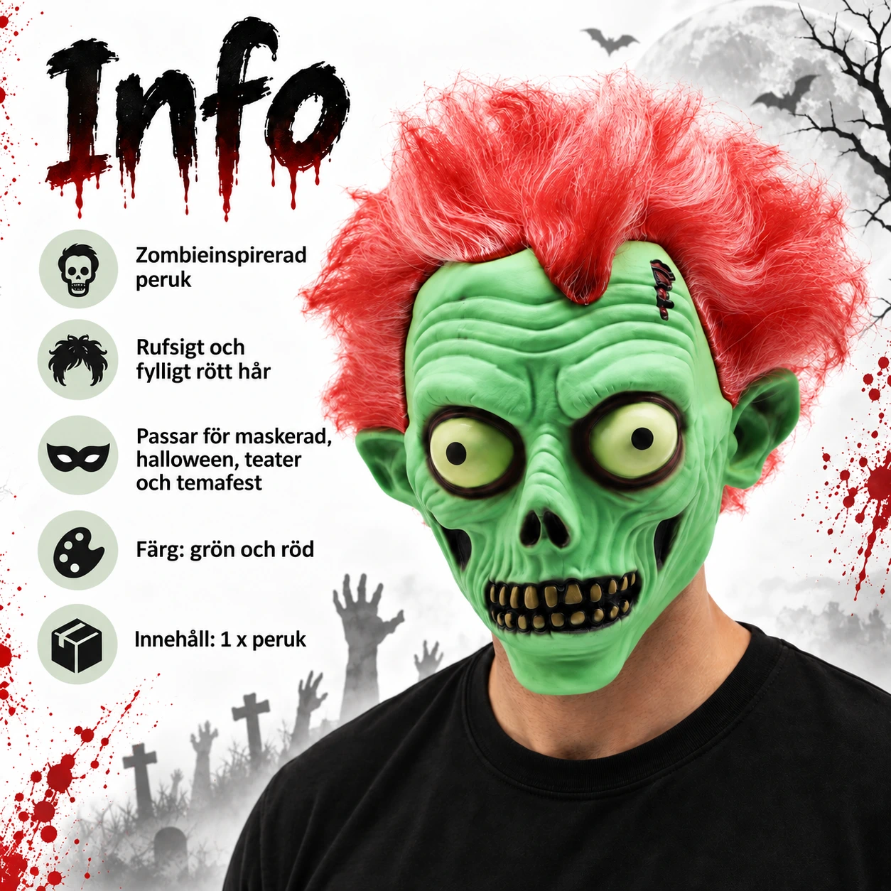 Zombieperuk med rött hår