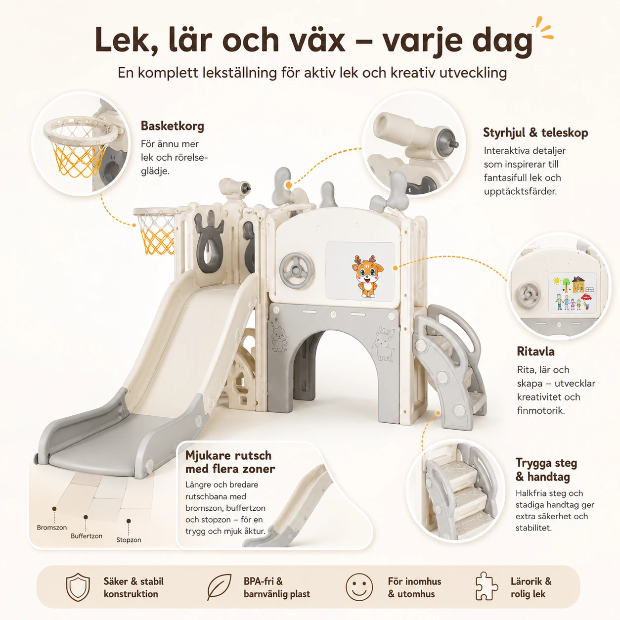 Lekställning med rutschkana för barn för inom- och utomhusbruk