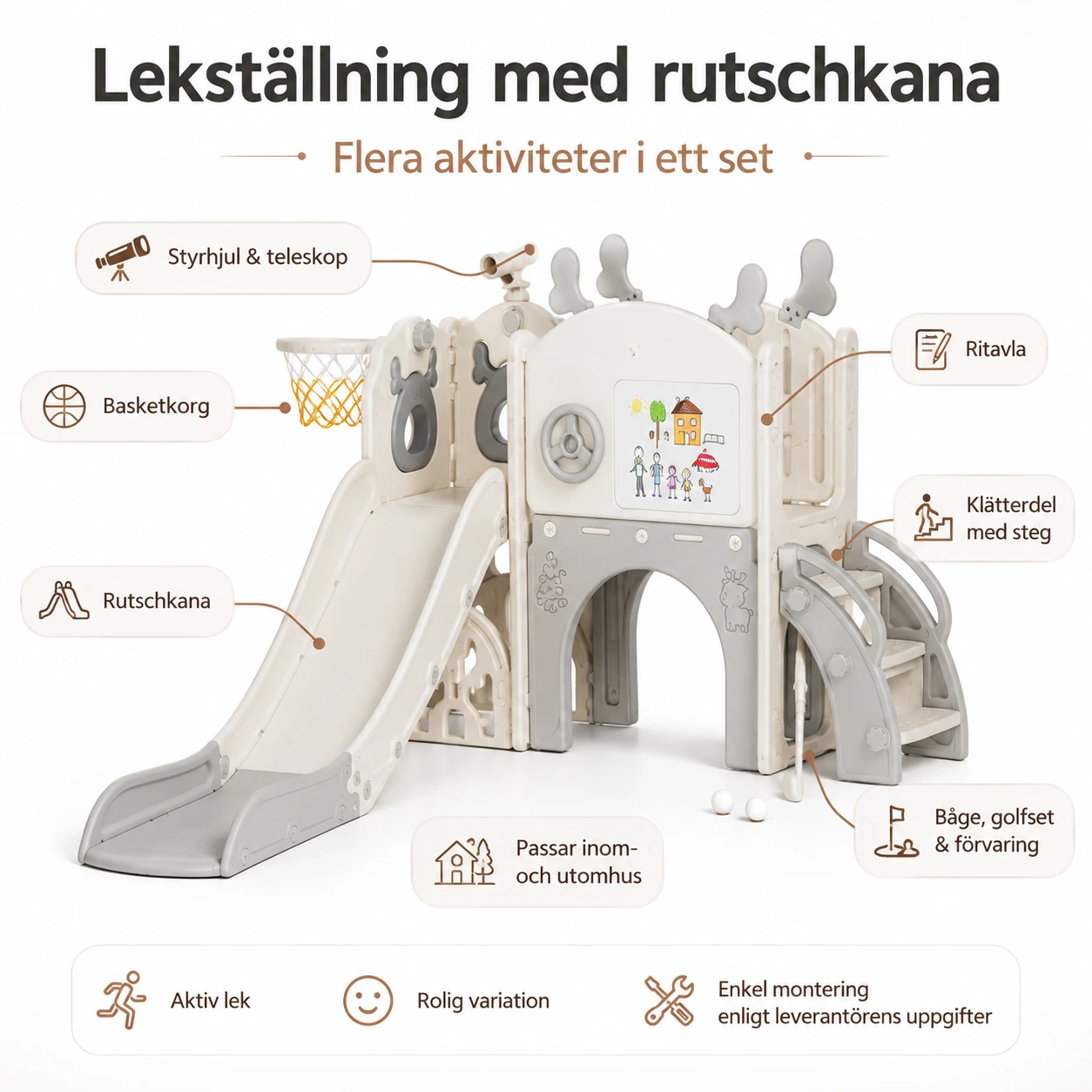 Lekställning med rutschkana för barn för inom- och utomhusbruk