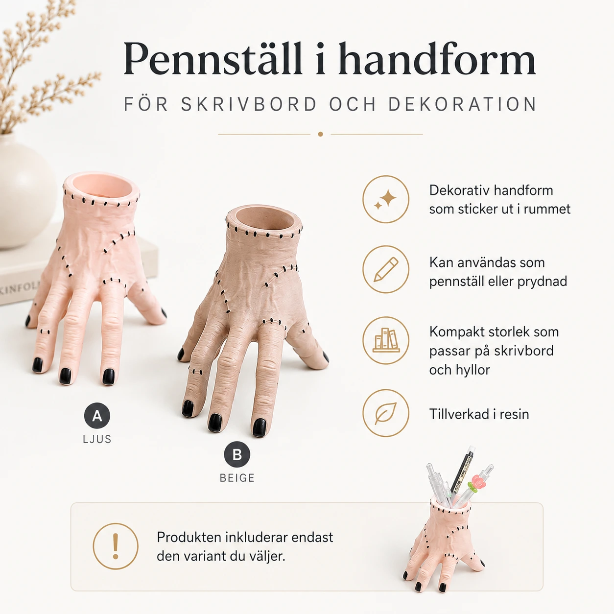 Pennställ i handform för skrivbord och dekoration