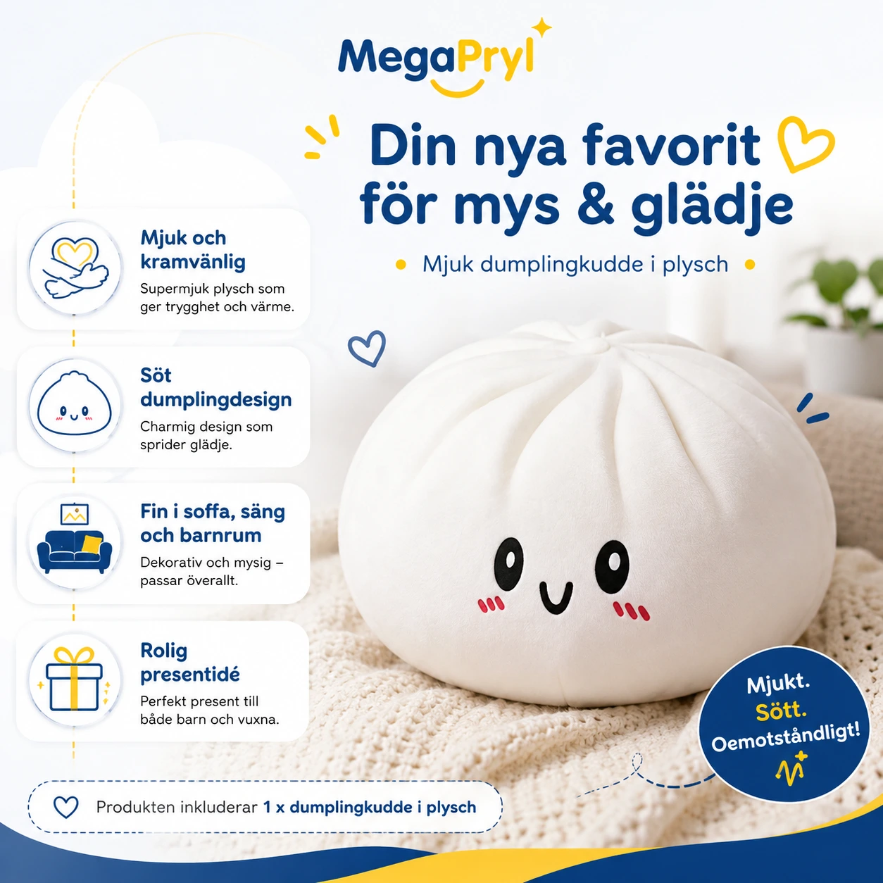 Gosedjurskudde dumpling i plysch för soffa och säng