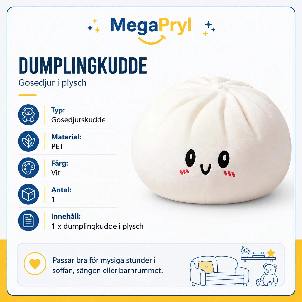 Gosedjurskudde dumpling i plysch för soffa och säng