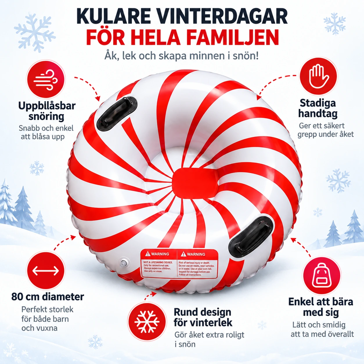 Snöring uppblåsbar snow tube med handtag