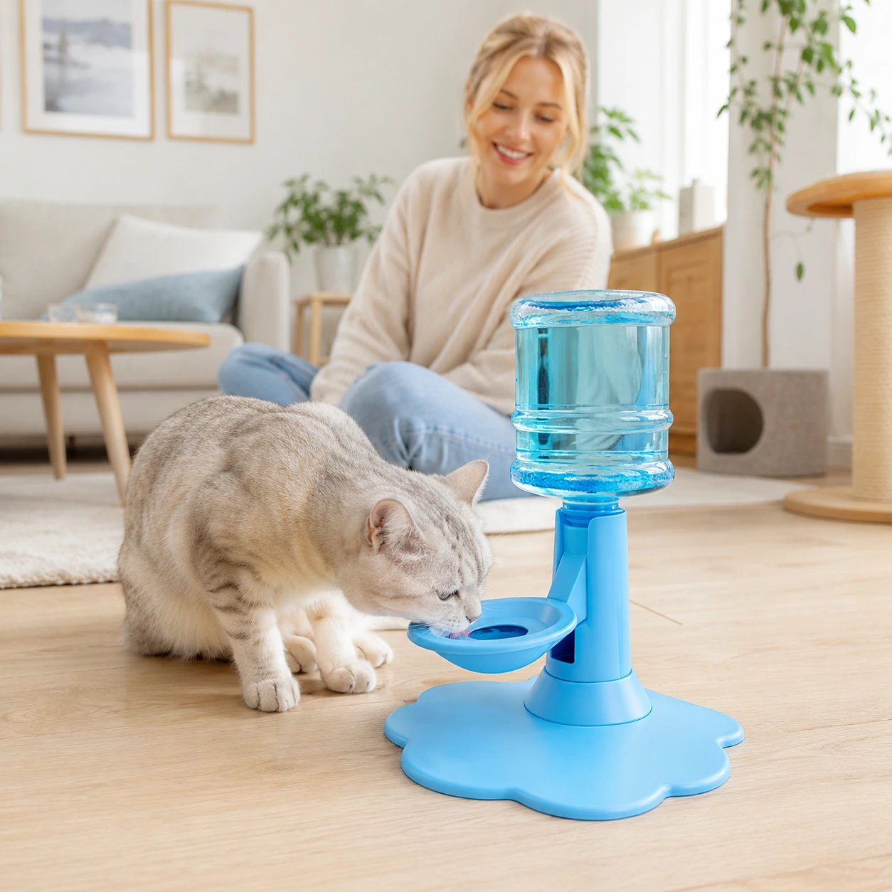 Automatisk vattenfontän för husdjur med stativ