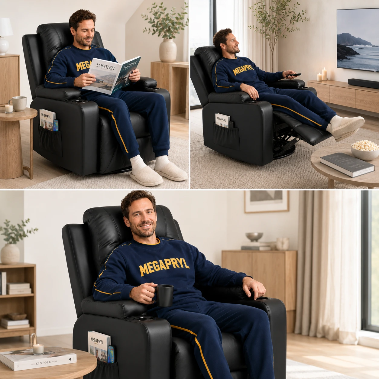 Reclinerfåtölj Svart med Fotstöd och Gungfunktion