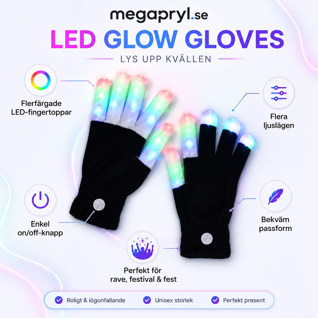 LED-handskar Flerfärgade för Party och Rave