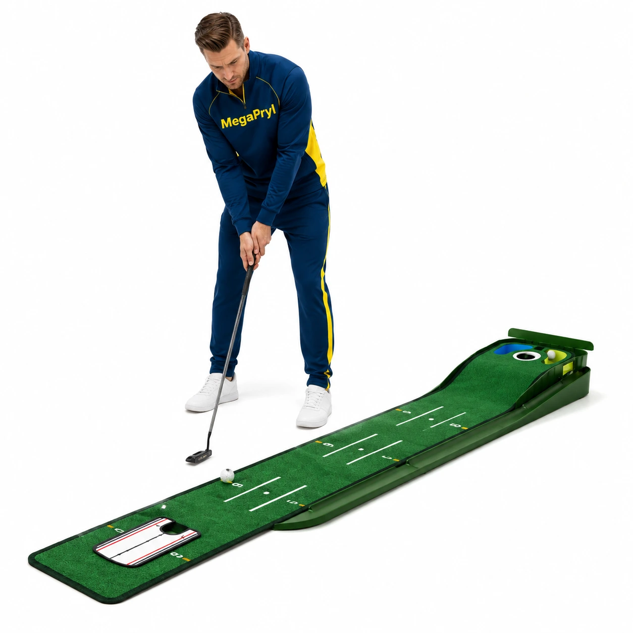 Puttingmatta för golf inomhus med bollretur och sikthjälp